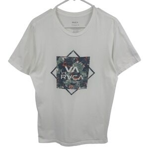 RVCA Mens Standard Tee White Graphic Floral VA Logo T-Shirt Size Large